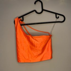Orange reflective one shoulder scrappy crop top